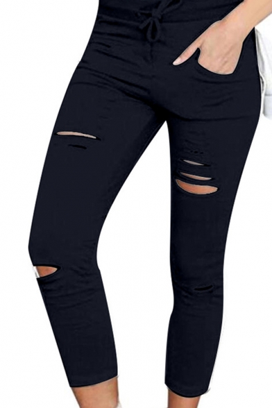Women's Solid Stretch Drawstring Casual Skinny Pants