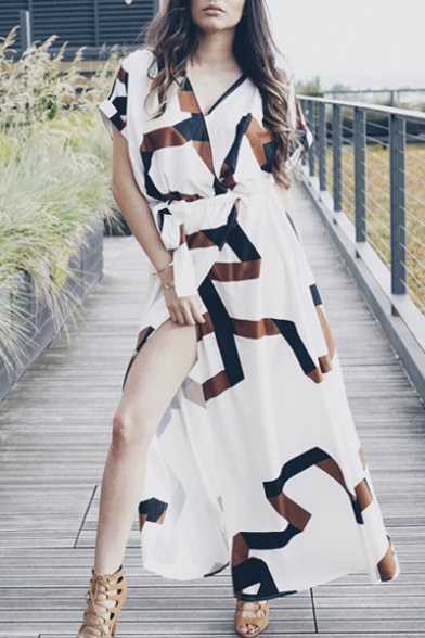 v neck wrap maxi dress