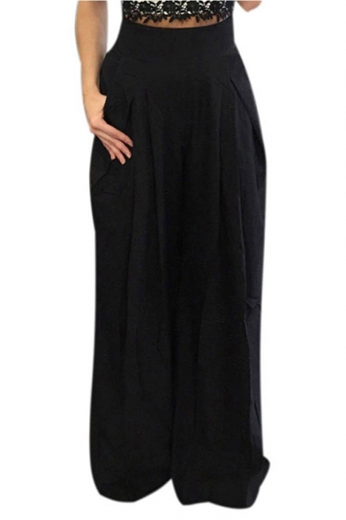 Women's Casual Wide Leg Long Trousers Solid Loose Flare Palazzo Pants