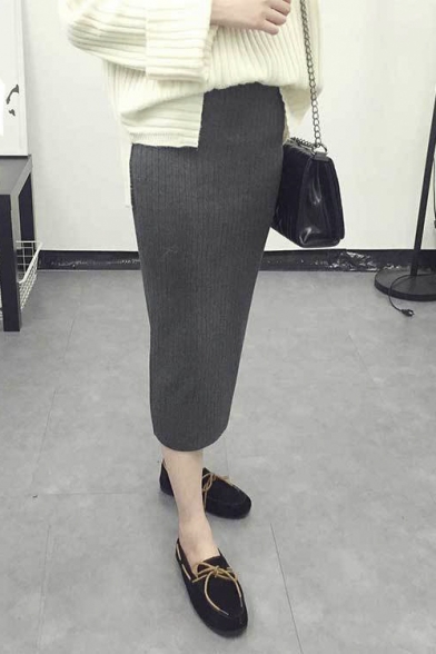 Women's High Rise Knit Skirt Plain Striped Maxi Pencil Skirt