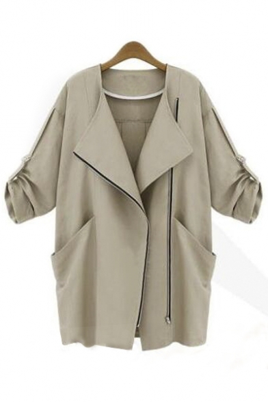 Women's Lapel Collar 3/4 Sleeve Basic Casual Plain Coat