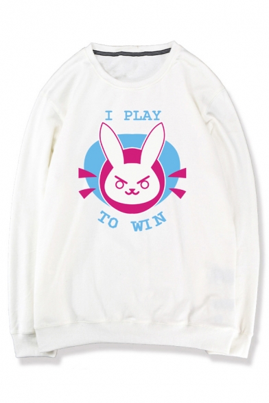 Cute Cartoon Rabbit Letter Printed Round Neck Pullover Sweatshirt