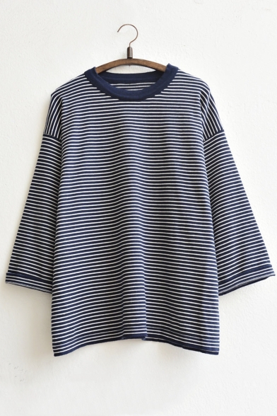 Fashion Contrast Round Neck Striped Pullover Sweater