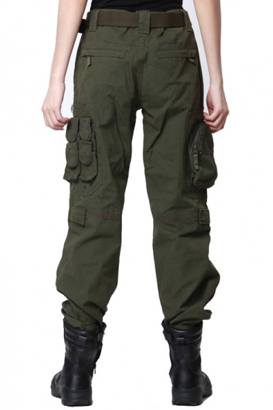 Leisure Women's Military Style Outdoor Plain Straight Pants with Pockets