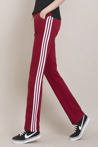 Women's Sports Pants Striped Side Casual Straight Cotton Pants