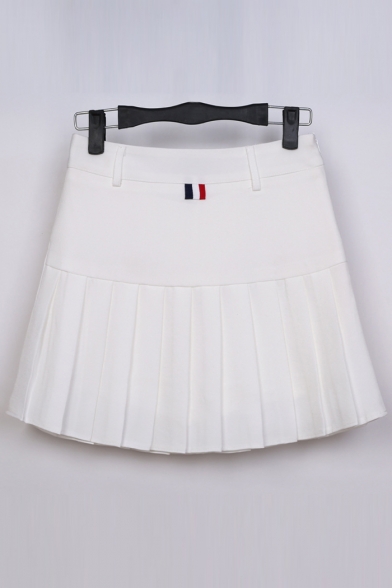 Women's Popular High Waist Plain Zip Side Mini A-Line Pleated Skirt