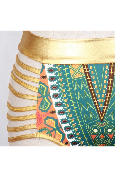 Women's Sexy Tie Back Halter Tribal Print Triangle Bikini Set