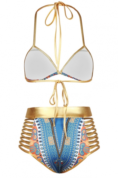 Women's Sexy Tie Back Halter Tribal Print Triangle Bikini Set ...