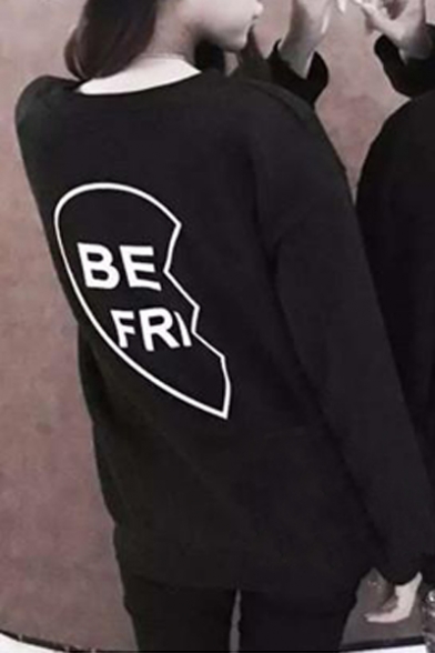 Broken BEST FRIEND Graphic Printed in Back Round Neck Pullover Sweatshirt