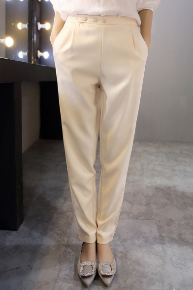 New Slim High Waist Plain Skinny Blazer Pants with Buttons