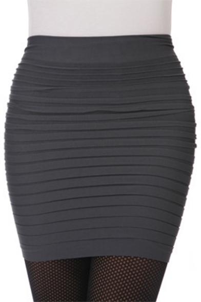 Sexy High Waist Plain Resilient Mini Pleated Bodycon Skirt