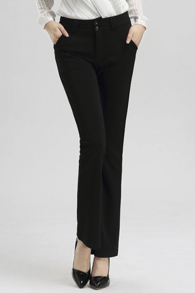 Women's High Waist Plain Casual Basic Full Length Straight Pants