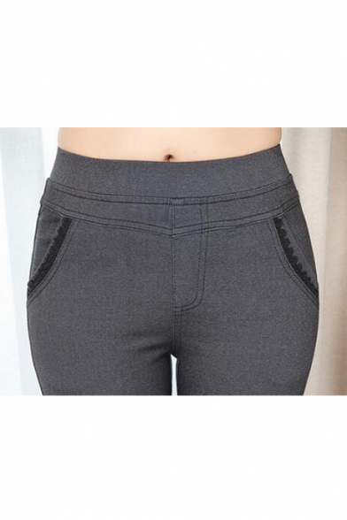 Women's Oversize High Waist Elastic Skinny Pants with Pockets
