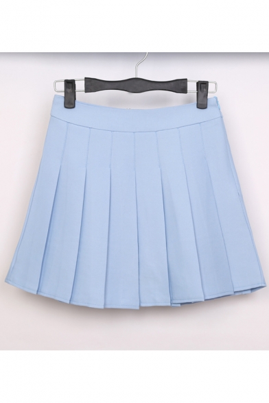 Peppy Style High Waist Plain Mini A-Line Pleated Skirt - Beautifulhalo.com