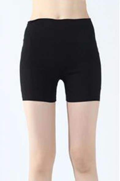 Slim Fashion Stretchy High Waist Plain Shorts