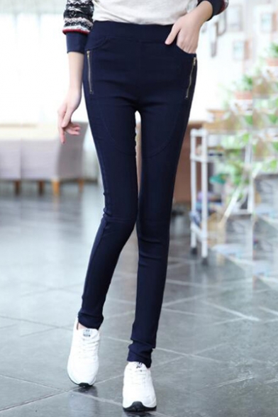 Women's Basic Oversize Casual Zip Side Plain Skinny Pants