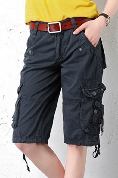 Women's Casual Multi-Pockets Sports-Wear Knee Length Cargo Short Pants