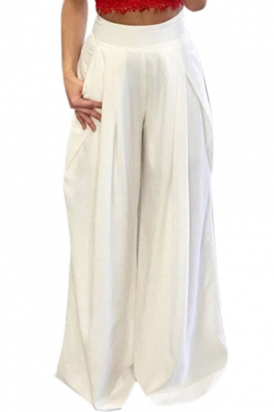 Women's Casual Wide Leg Long Trousers Solid Loose Flare Palazzo Pants
