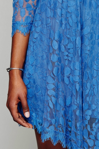 Elegant Lace Floral Pattern Half Sleeve Mini Asymmetric Dress