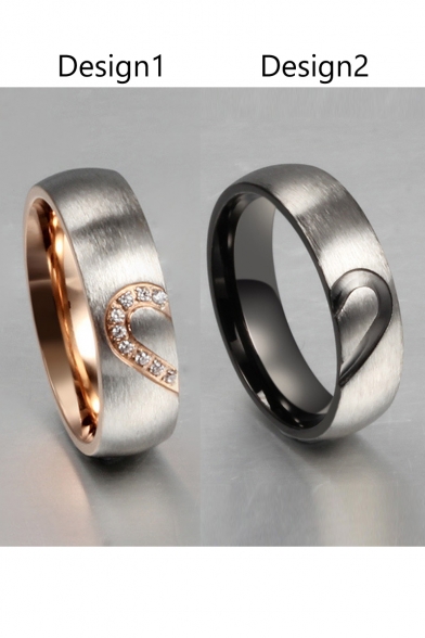 Couple Half Heart Cutout Pattern titanium Steel Ring