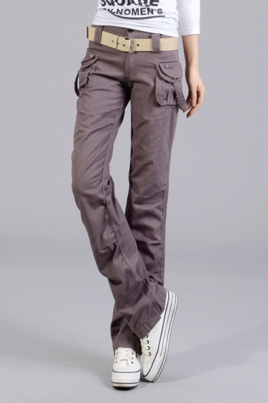 New Fashion Plain Straight Pants with Two Pockets