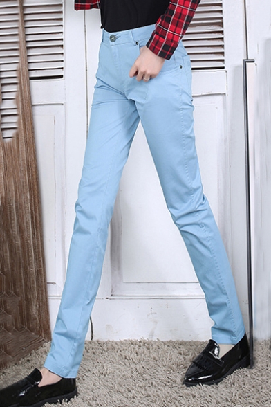 New Leisure Button Fly Closure Plain Straight Pants