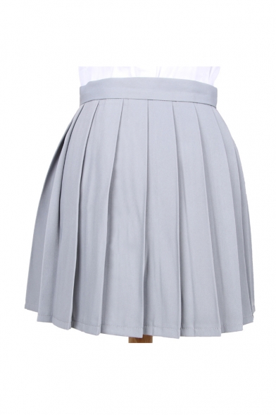 Popular Plain Mini A-line Pleated Skirt Uniform - Beautifulhalo.com