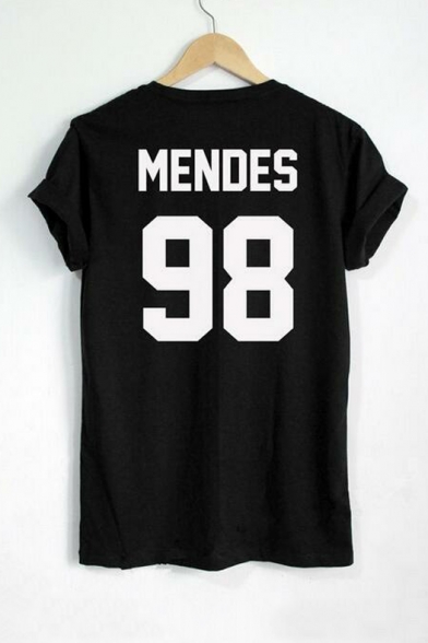 MENDES 98 Letter Number Printed Short Sleeve Round Neck Tee Top