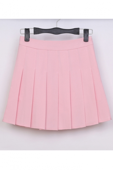 Peppy Style High Waist Plain Mini A-Line Pleated Skirt