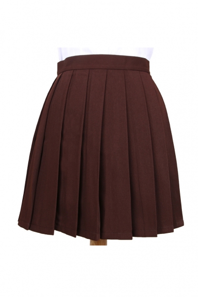 Popular Plain Mini A-line Pleated Skirt Uniform