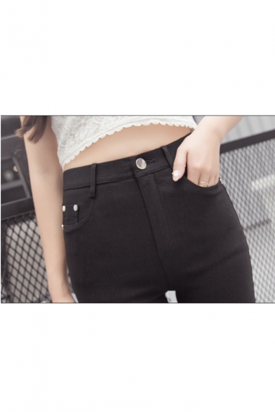 Women's Basic Zip Fly Plain Skinny Casual Pants Outwear