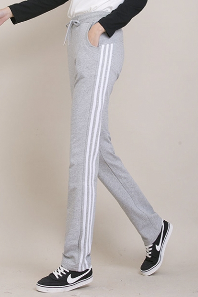 Women's Sports Pants Striped Side Casual Straight Cotton Pants