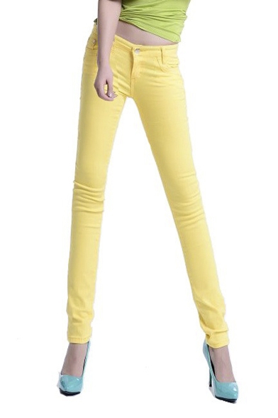 Candy Color Denim Pants Oversize Plain Skinny Pants