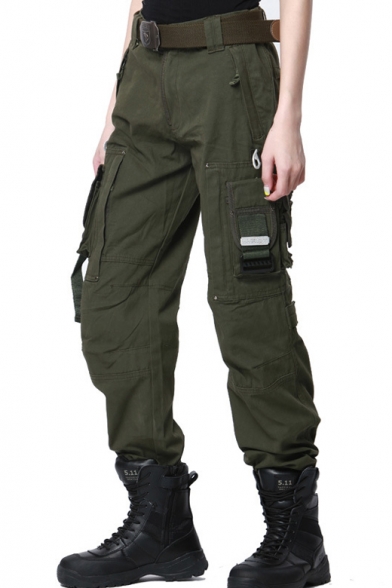 Leisure Women's Military Style Outdoor Plain Straight Pants with Pockets