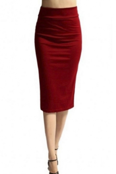 Office Lady High Rise Plain Wrap Basic Pencil Midi Skirt