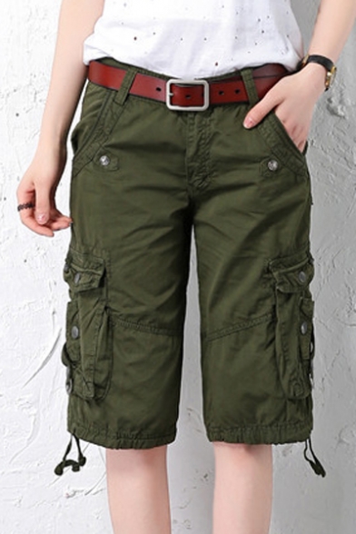 Women's Casual Multi-Pockets Sports-Wear Knee Length Cargo Short Pants ...
