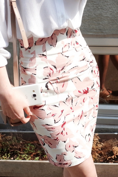 Women's Chic High Rise Floral Print Pencil Mini Skirt