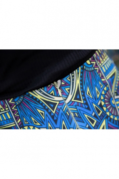 Women's Fashion Geometric Print High Rise Pencil Midi Skirt