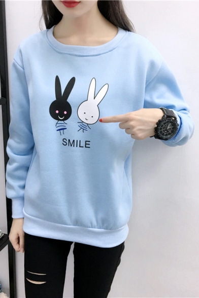 Lovely Cartoon Rabbit Letter Printed Pullover Sweatshirt