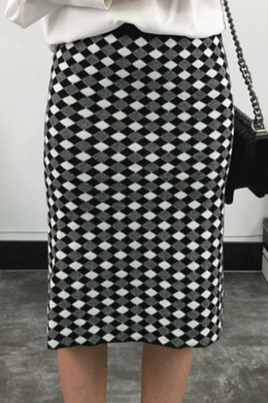 Women's Geometric Print Plain High Rise Pencil Midi Skirt