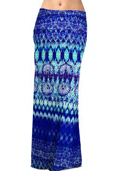 Color Block Printed Fashion Maxi Bodycon Skirt