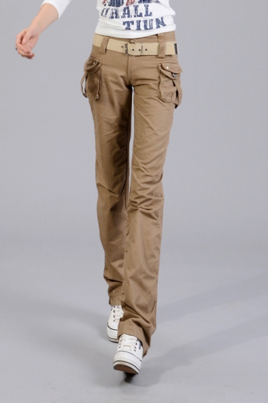 New Fashion Plain Straight Pants with Two Pockets