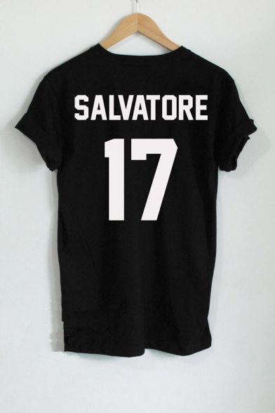 SALVATORE 17 Letter Printed in Back Short Sleeve Round Neck Tee