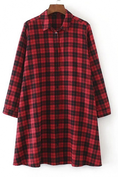 Women's Classic Plaid Print Long Sleeve Single Breasted Casual Shirt
