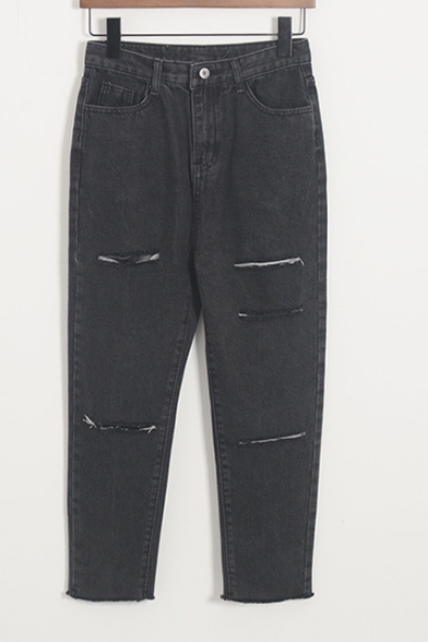 Fashion Ripped Broken High Waist Plain Jeans