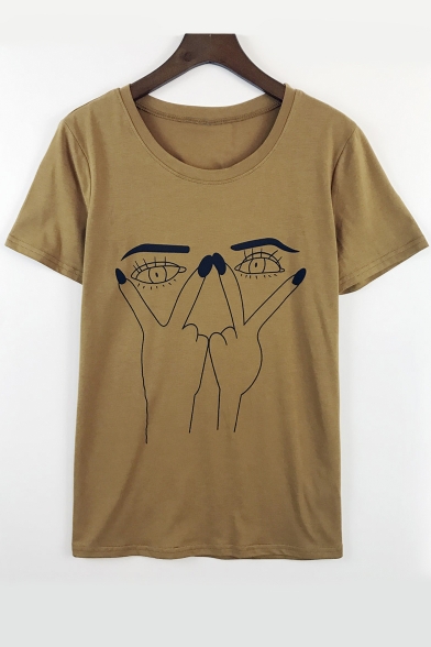 New Cartoon Eyes and Hands Printed Short Sleeve Round Neck Tee