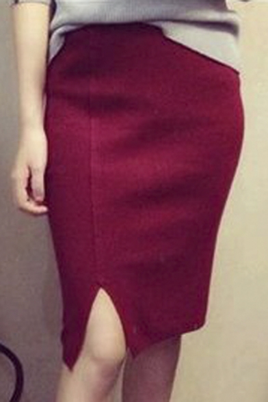 Office Lady High Rise Plain Slit Side Wrap Pencil Mini Skirt