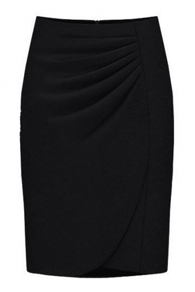 Office Lady High Rise Wear to Work Plain Pencil Midi Skirt