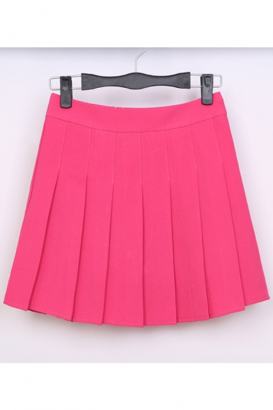 Peppy Style High Waist Plain Mini A-Line Pleated Skirt