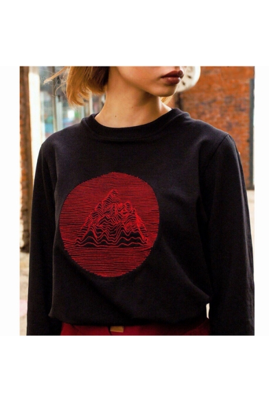 Trendy Contrast Geometric Printed Long Sleeve Round Neck Pullover Sweatshirt